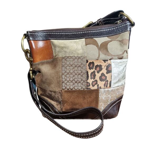 Y2k Coach F12840 Patchwork Signature Crossbody Canvas Leather Hobo Bag - Picture 15 of 15